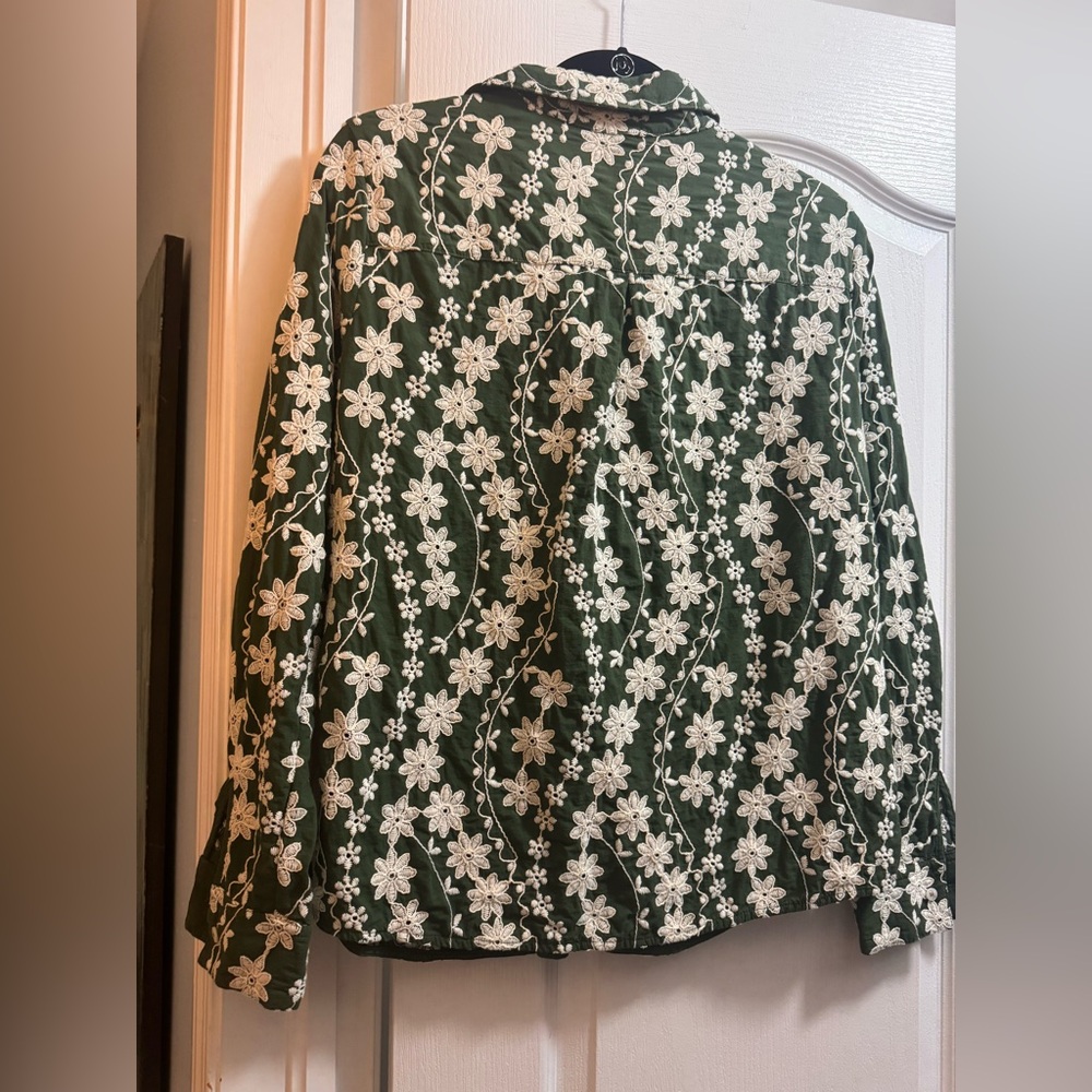 Sezane Green Floral Embroidered Button-Up Blouse - Picture 4 of 6